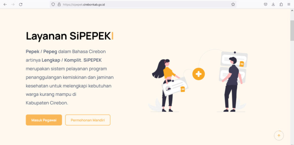 Tangkapan layar aplikasi SiPEPEK. Foto: Diskominfo Kabupaten Cirebon.