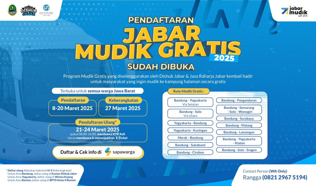 Pendaftaran Jabar Mudik Gratis 2025 Resmi Dibuka, Simak Rute dan Cara Daftarnya